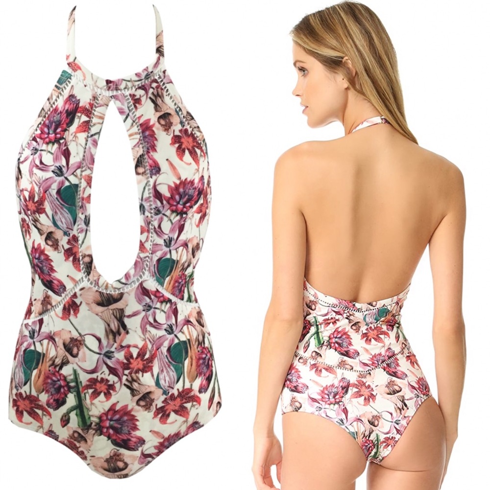 Beach Riot Floral Cutout One Piece - Pink and White